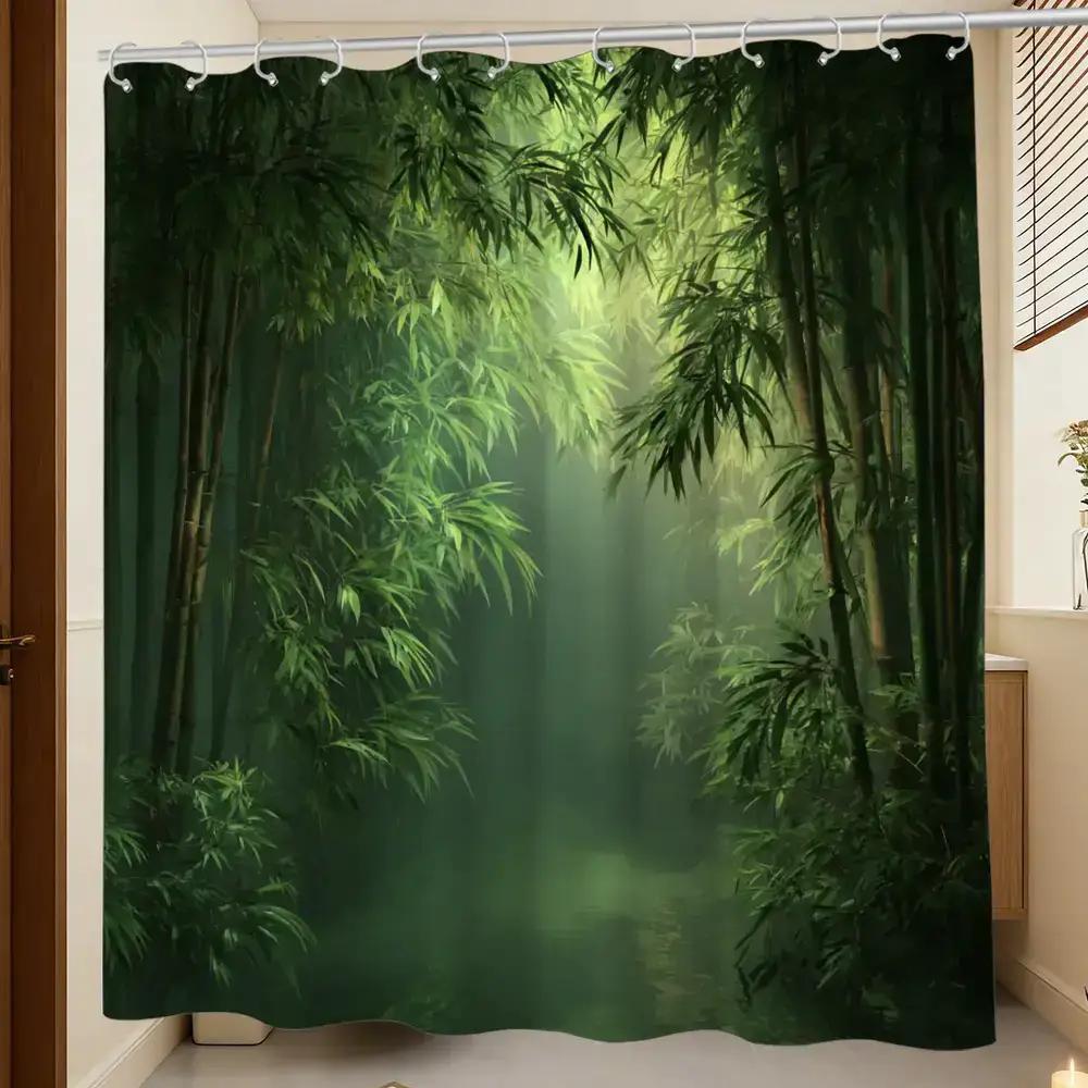Spa Wellness Nature - バスルームシャワーカーテン竹林プリント3D自然シーン12個のフック付きスパウェルネス装飾ホームバスルームアクセサリー