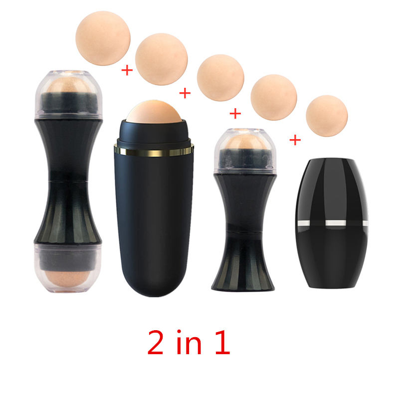 Jade Roller Stone - 2 in1 油吸収ローラー天然火山石フェイスマッサージボディスティックメイクアップスキンケアツール顔の毛穴クリーニングオイルローラー