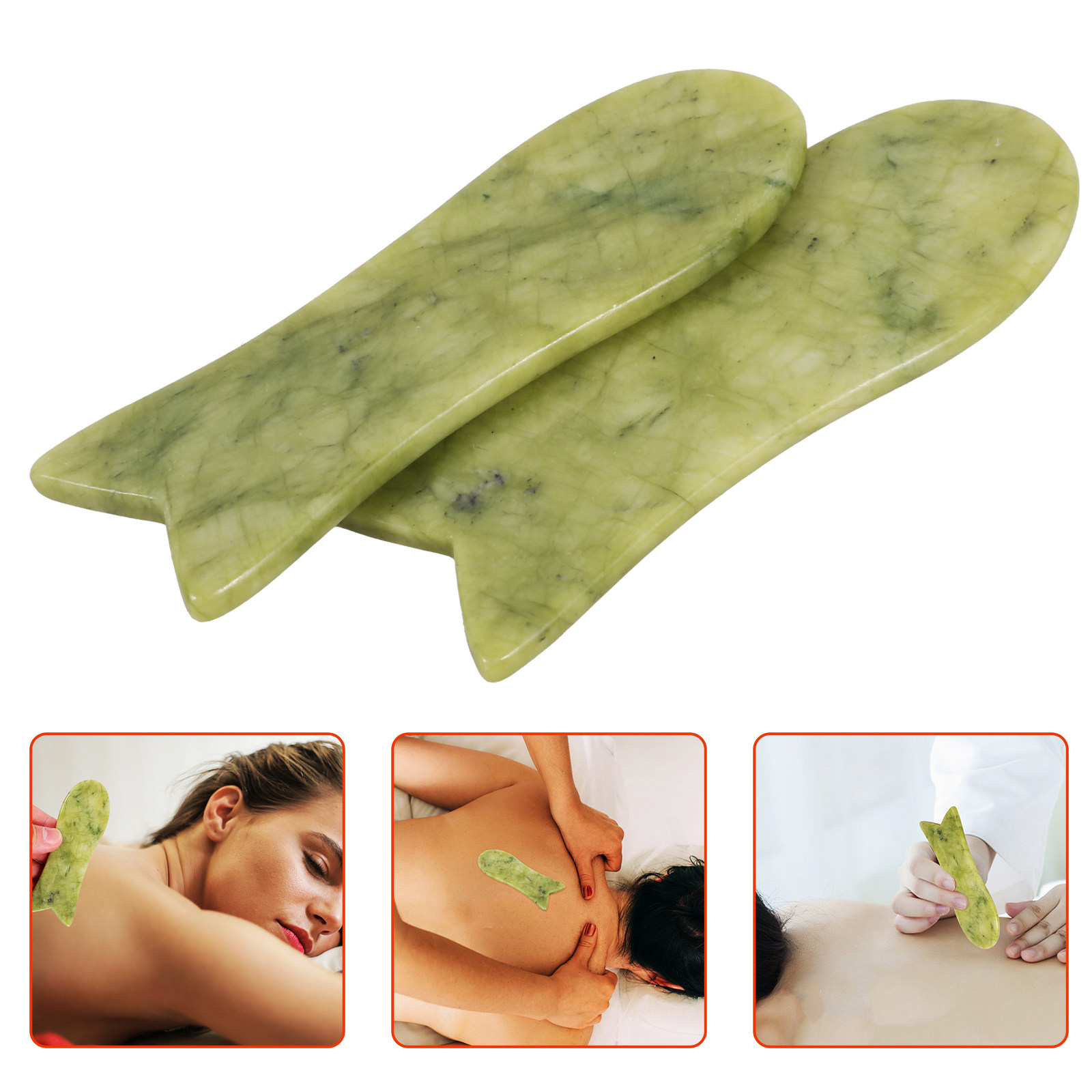 Relax - Spa & Wellness - 2 個天然翡翠グアシャスクレーピングプレートフェイシャルバックマッサージャー魚の形血行促進筋肉弛緩スパ