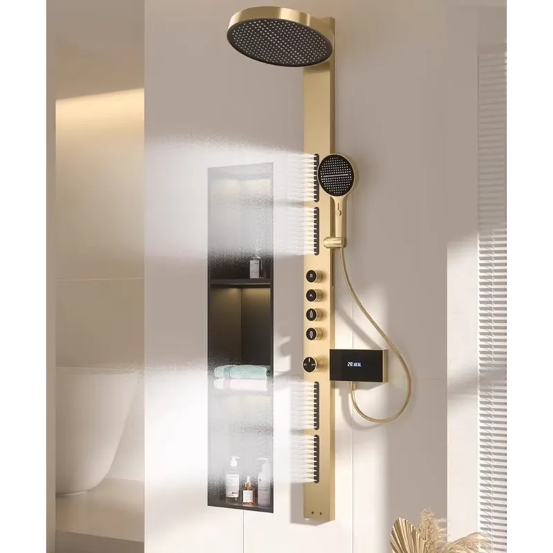 Spa & Wellness Paradies Braunschweig - 真鍮製レインフォールシャワーパネルセット デジタルディスプレイ付き 壁掛け式バスルームSPAシステム 多機能スマートシャワーヘッドキット