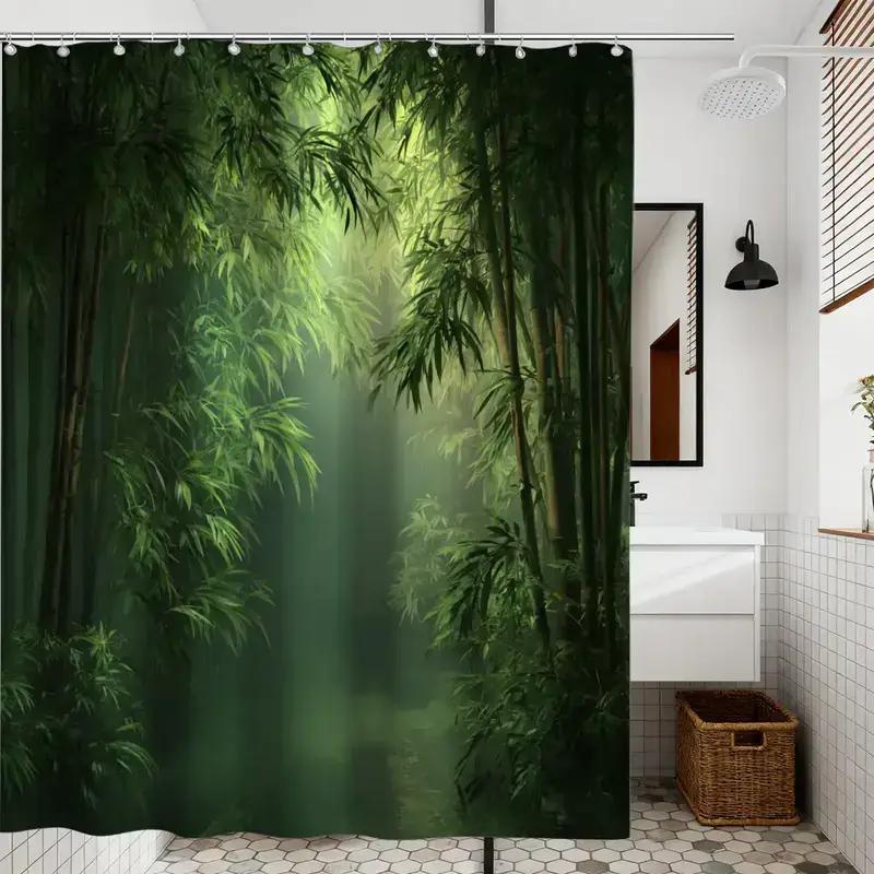 バスルームシャワーカーテン竹林プリント3D自然シーン12個の - Spa Wellness Nature のレビューと価格