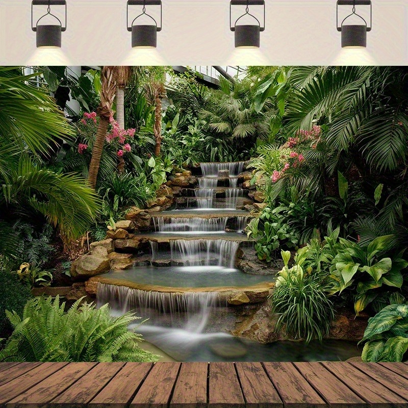 滝庭園タペストリー 緑豊かな熱帯植物 石の階段 池 穏やかな - Spa Wellness Nature のレビューと価格