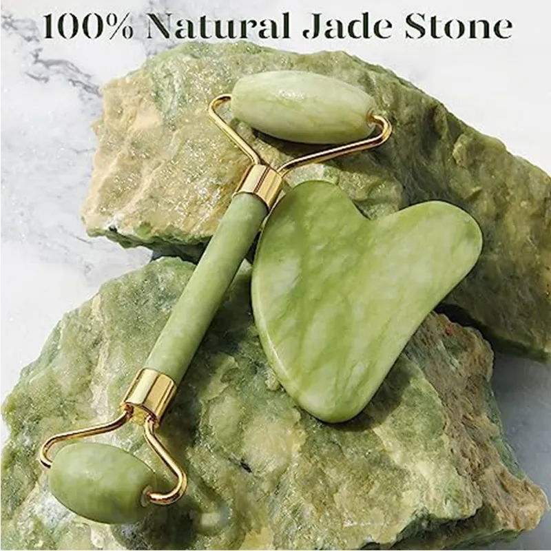 天然翡翠ローラーかっさマッサージセットかっさボードコームガッ - Jade Roller Stone のレビューと価格
